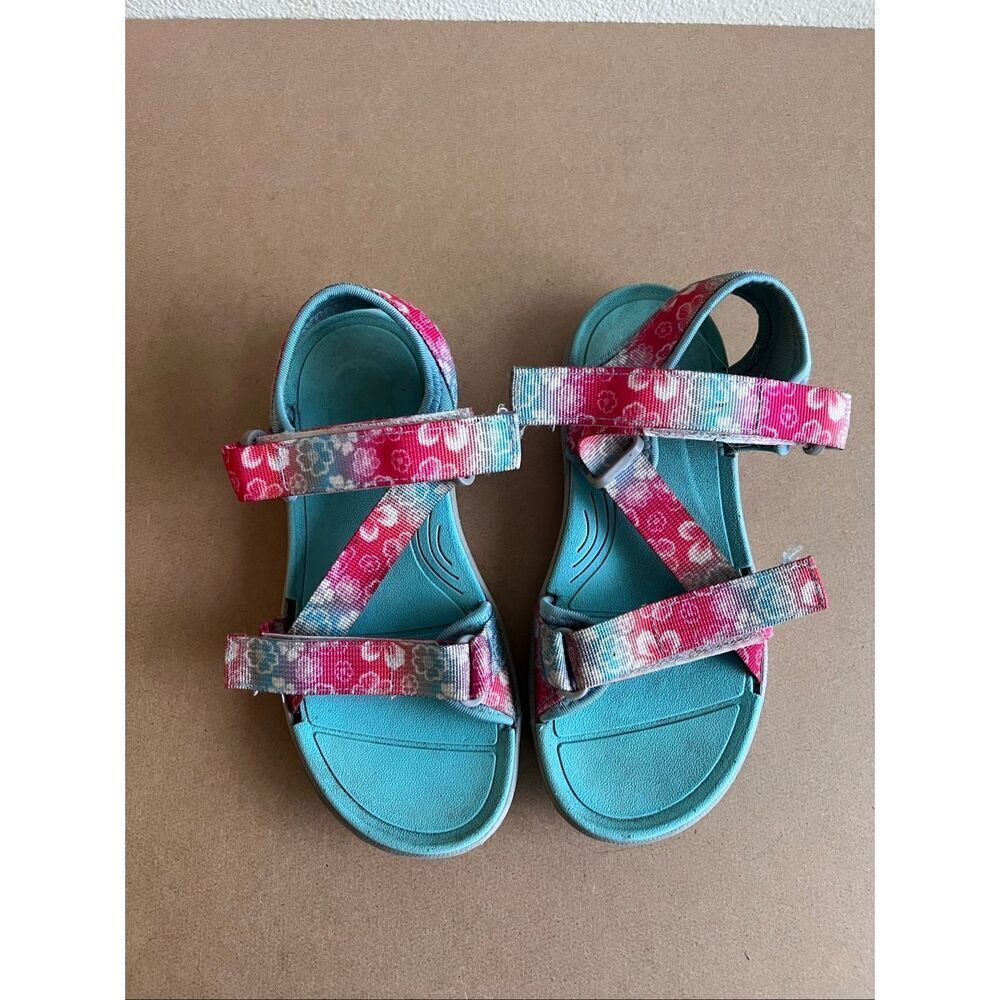 Northside Bayview Teal Strappy Hawaiian Floral Nylon Sport Sandals Girls Sz 2